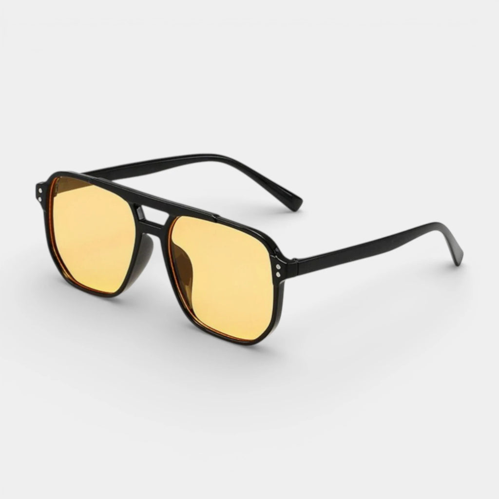 Square Aviator Sunglasses Double Bridge Black Frame for Men