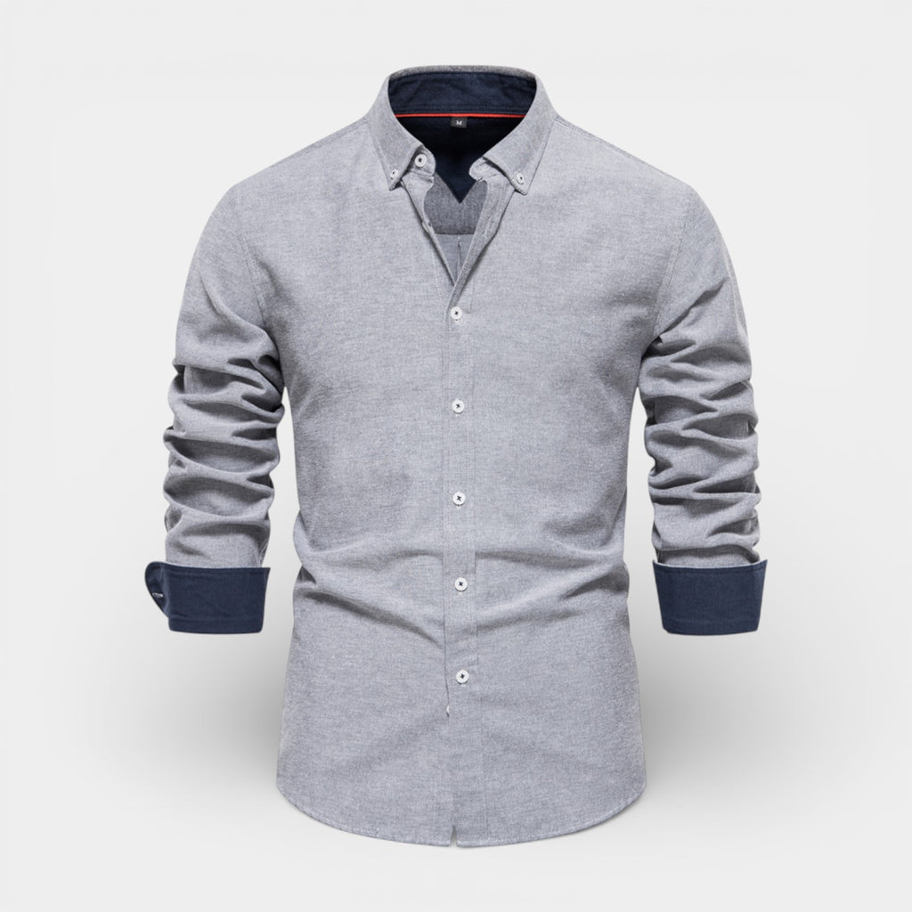 Long Sleeve Button-Up Shirt Contrast Cuff for Men