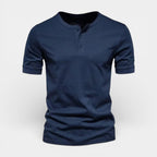 Henley T-Shirt Short Sleeve Button Placket for Men