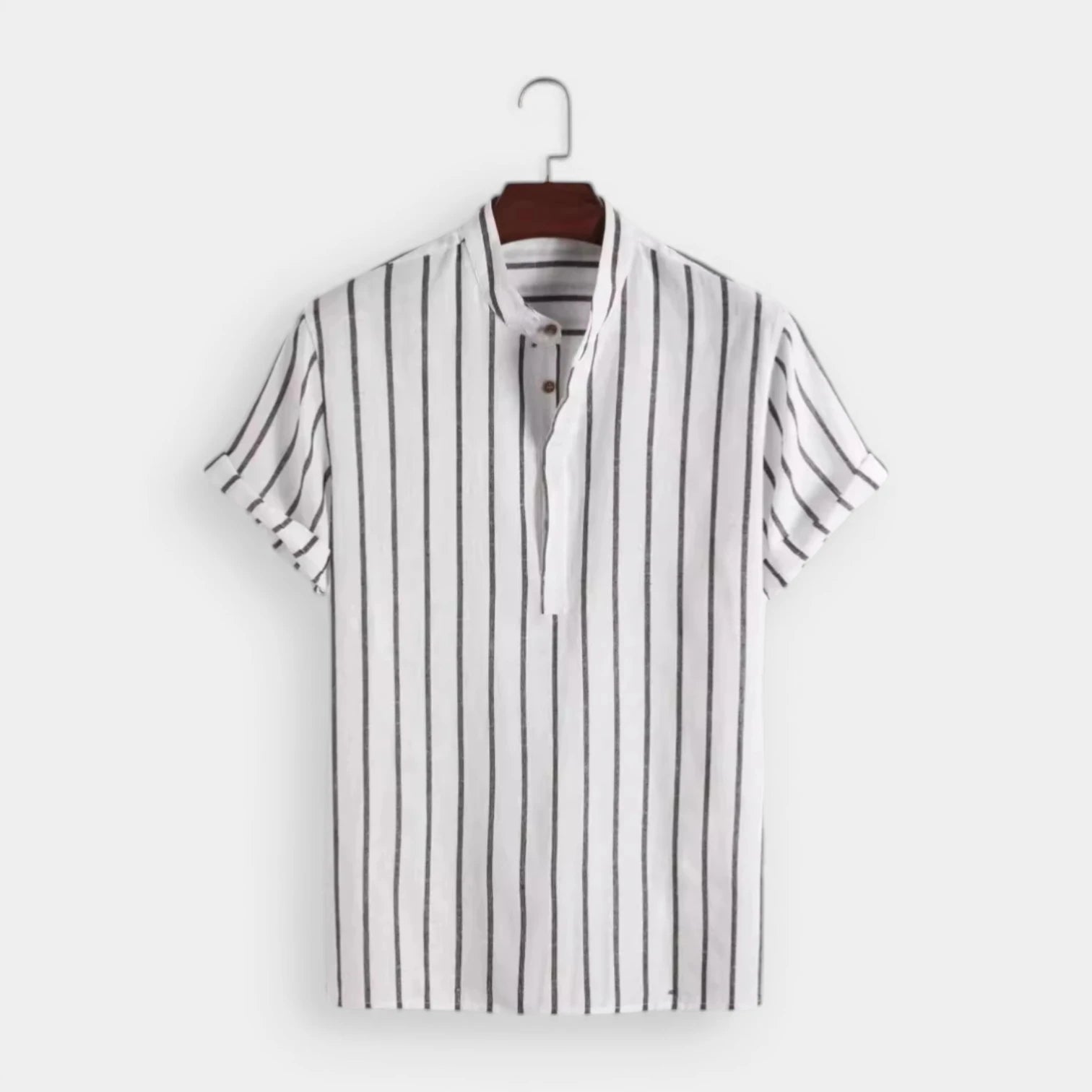 Vertical Stripe Mandarin Collar Shirt Regular Fit for Men