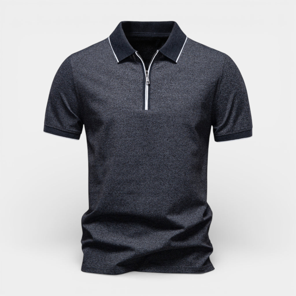 Short Sleeve Zip-Up Polo Shirt Regular Fit for Men