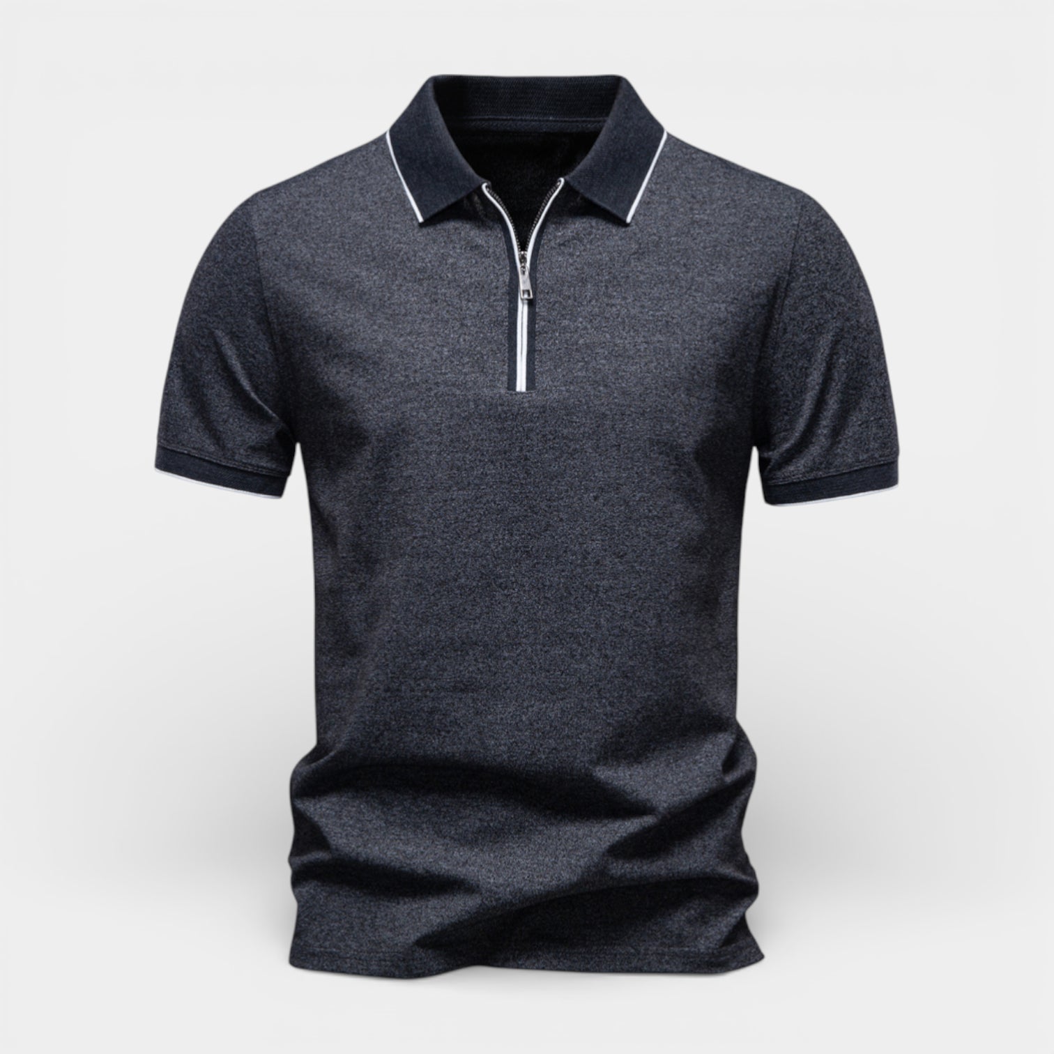 Short Sleeve Zip-Up Polo Shirt Regular Fit for Men