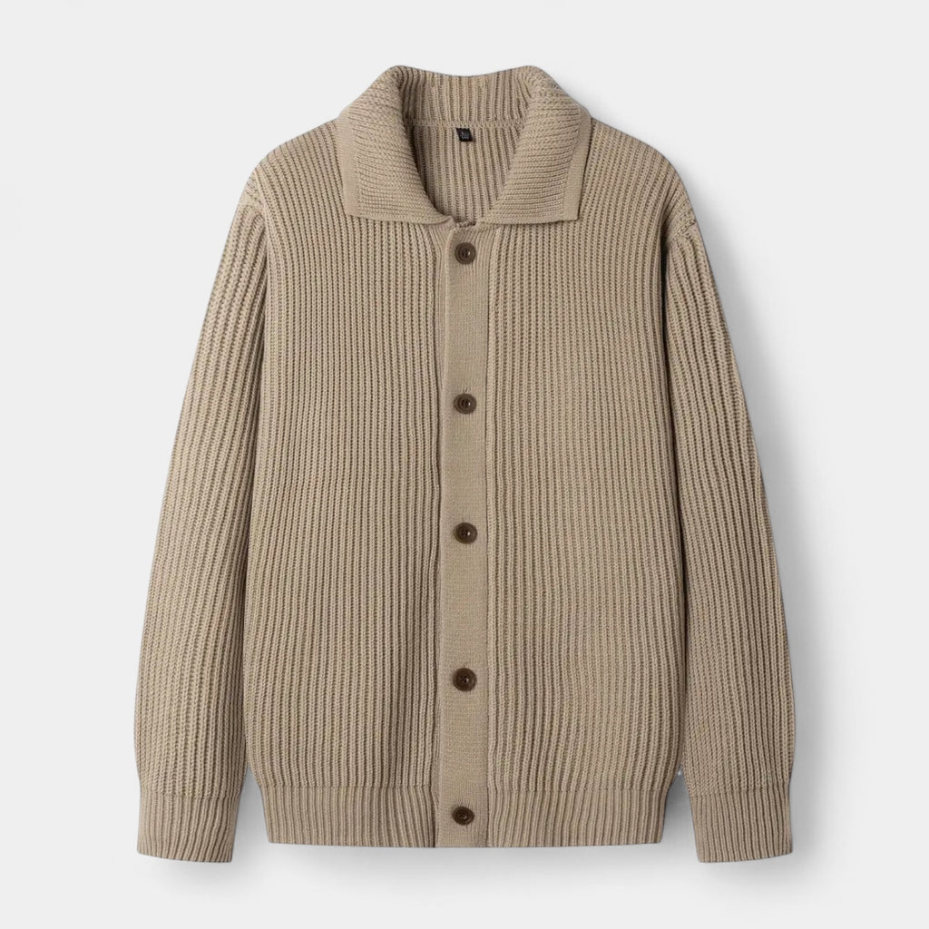 Ribbed Knit Button-Up Cardigan Regular Fit for Men