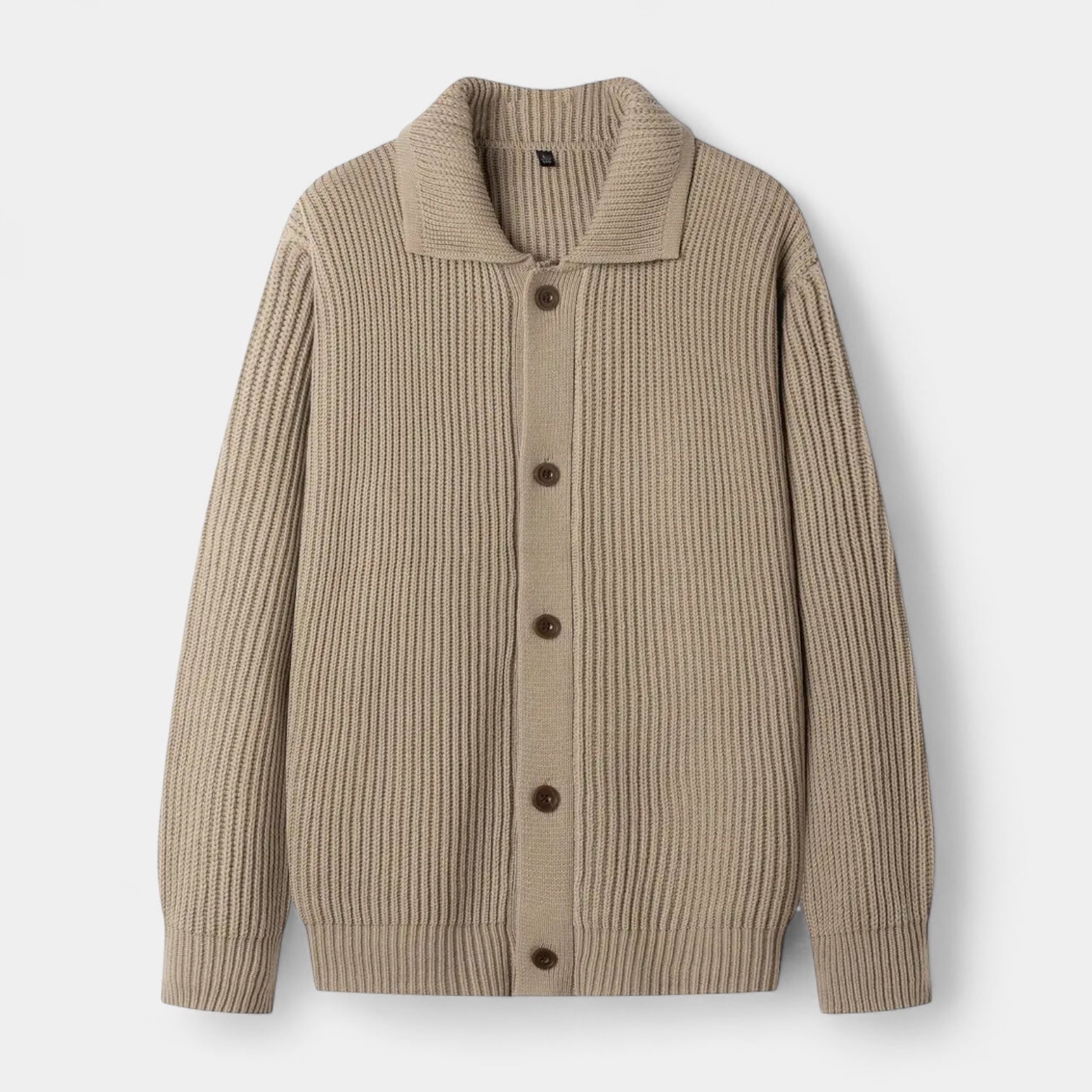 Ribbed Knit Button-Up Cardigan Regular Fit for Men