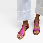 Women's Metallic Leather Sculptural-Strap Flats