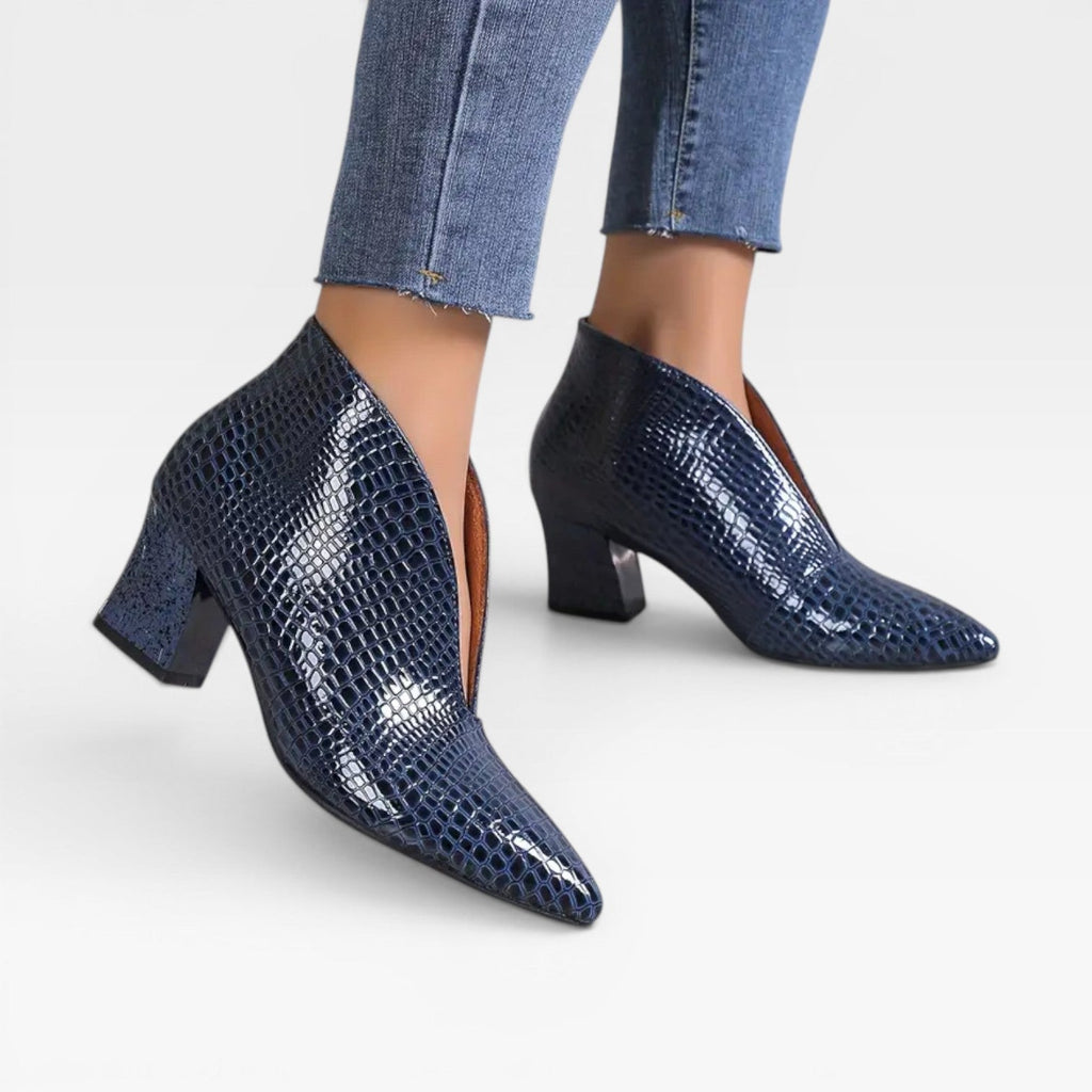 Women's Pointed-Toe Croc-Effect Ankle Boots