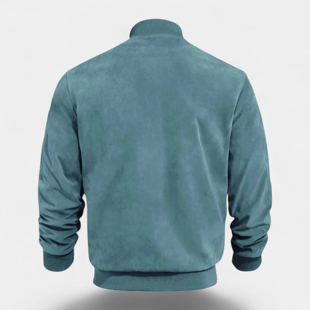 Soft Faux Suede Bomber Jacket Ribbed Cuffs for Men