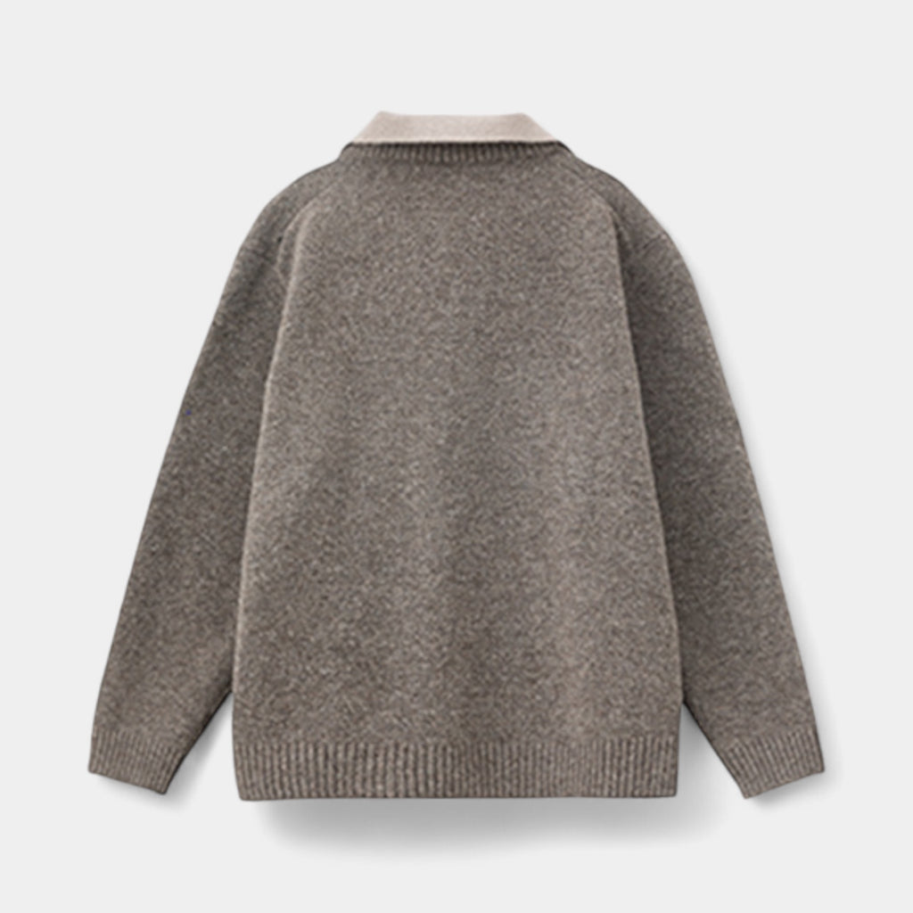 Wool Blend Collared Pullover Sweater Ribbed for Men