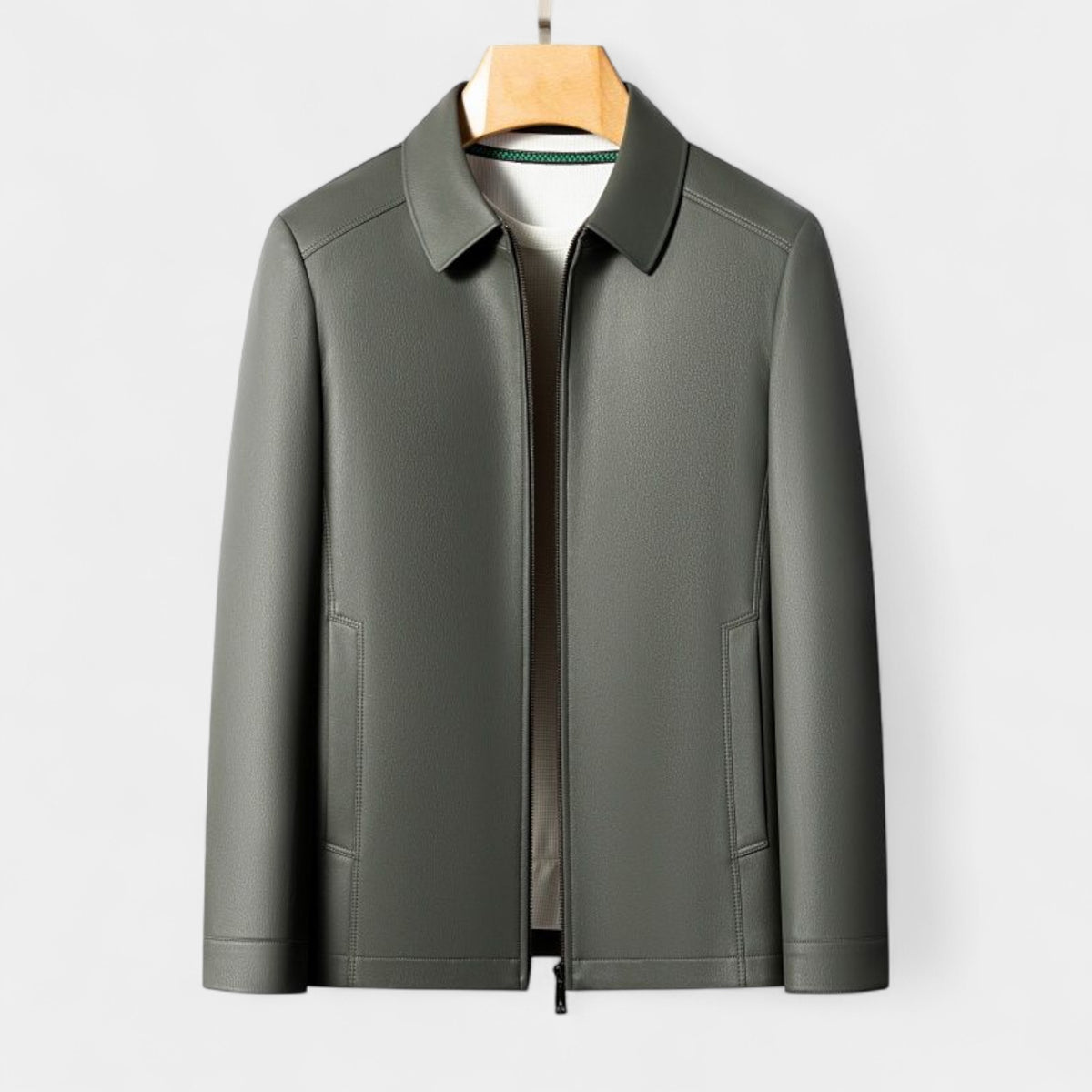 Genuine Leather Jacket Full Zip Regular Fit for Men