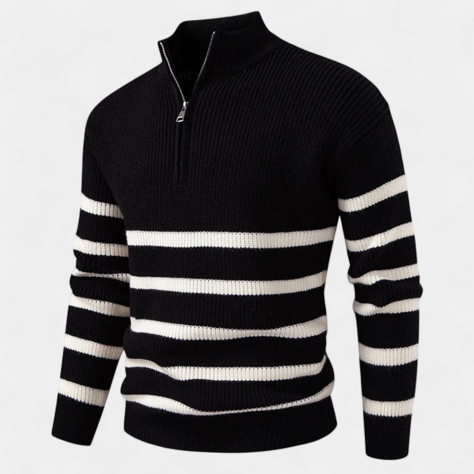 Striped Quarter-Zip Knit Sweater Regular Fit for Men