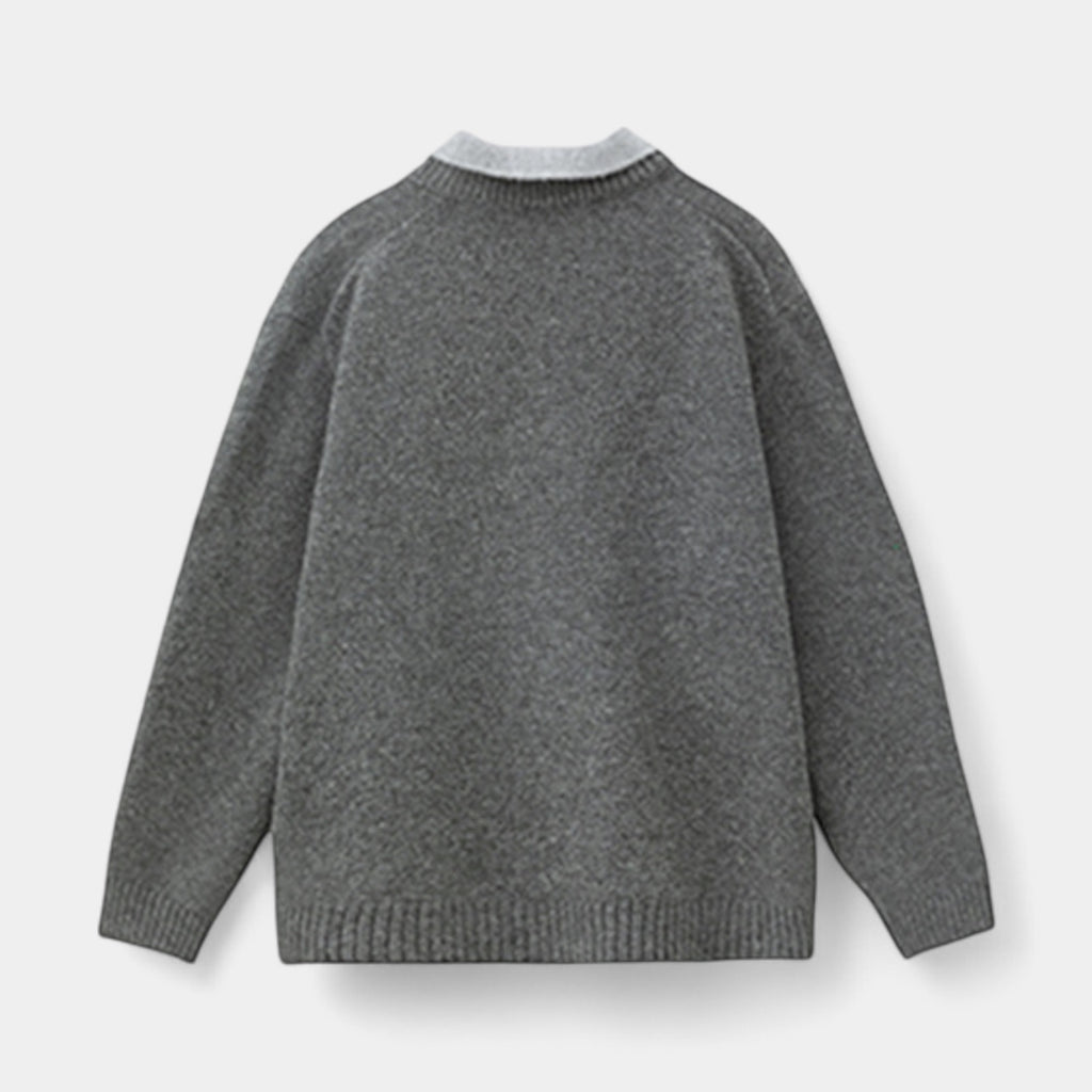 Wool Blend Collared Pullover Sweater Ribbed for Men