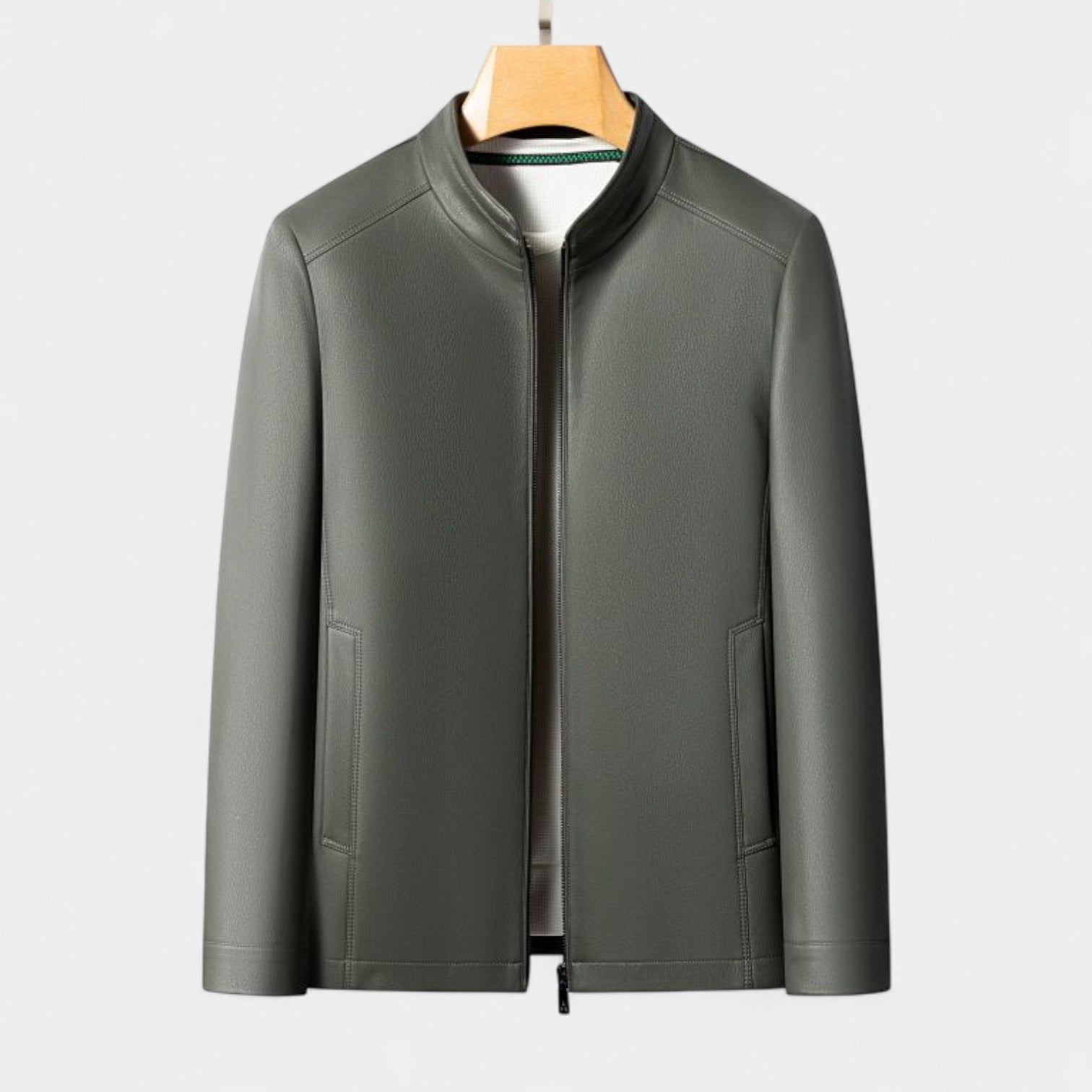 Genuine Leather Stand Collar Jacket Regular Fit for Men