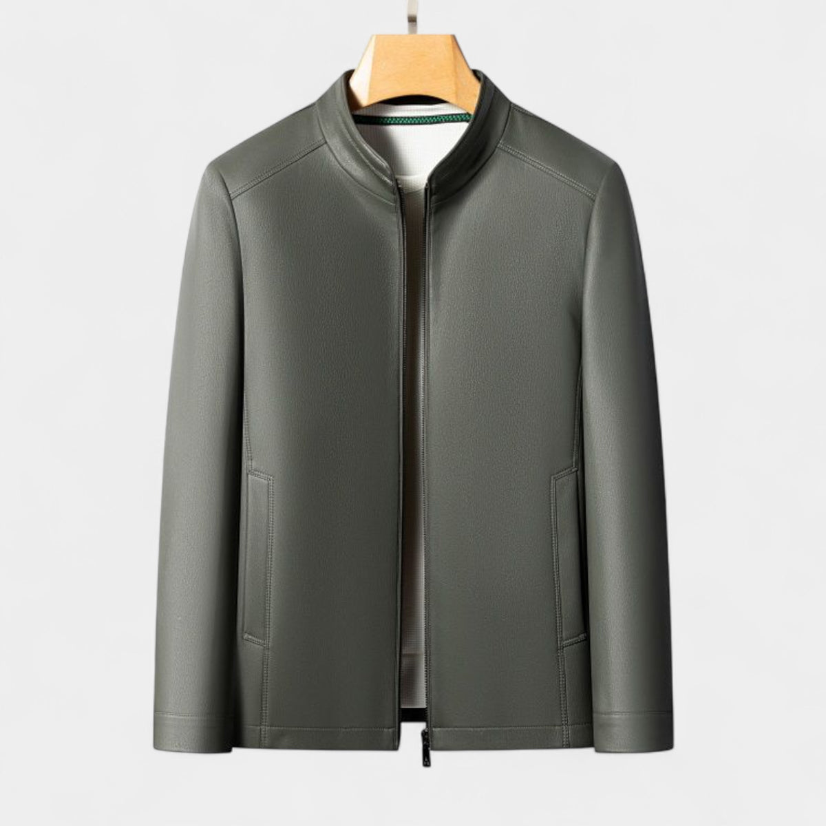 Genuine Leather Stand Collar Jacket Regular Fit for Men
