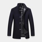 Wool-Blend Trench Coat Stand Collar Tailored Fit for Men