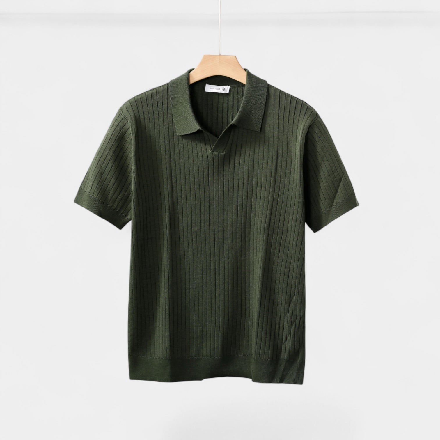 Ribbed Knit Polo Shirt Short Sleeve Slim Fit for Men