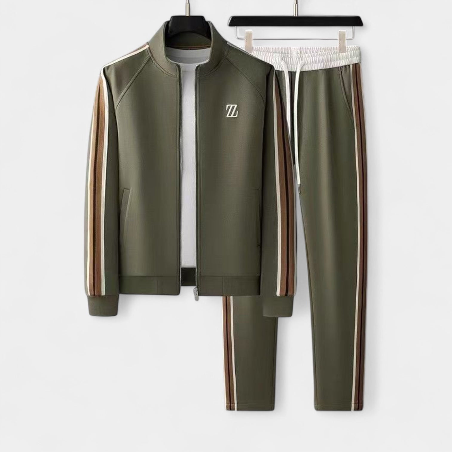 Zip-Up Tracksuit Set Stretch Jogger Pants for Men
