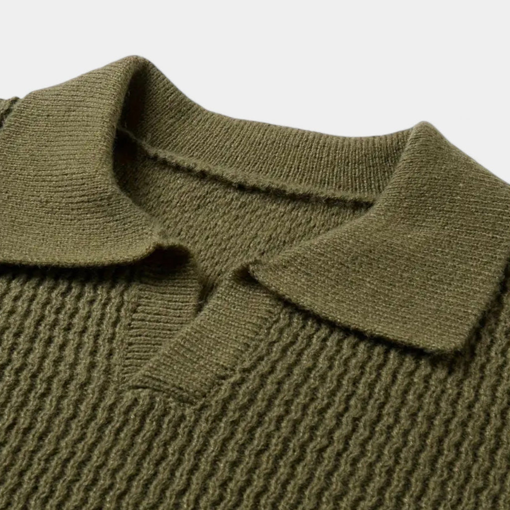 Textured Knit Polo Sweater Relaxed Fit for Men