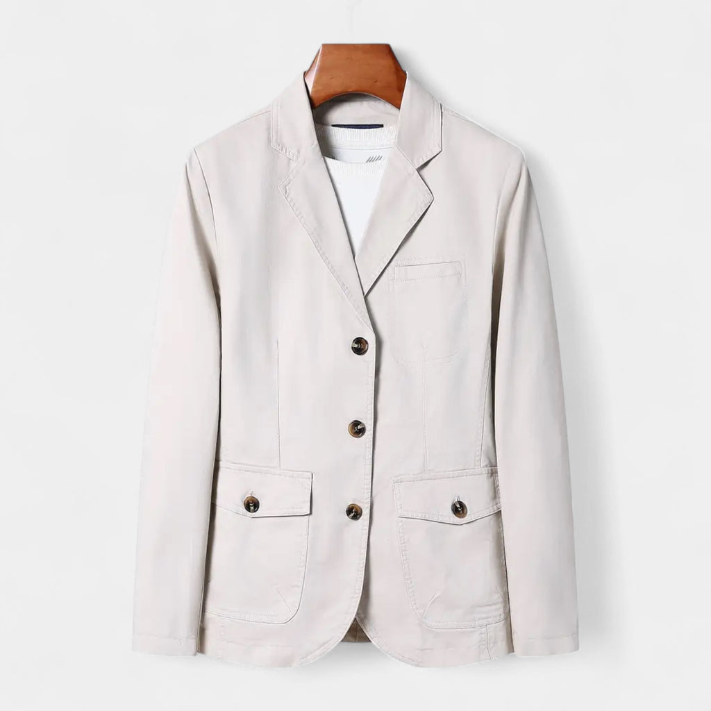 Cotton Blend Single-Breasted Blazer Notch Lapel for Men