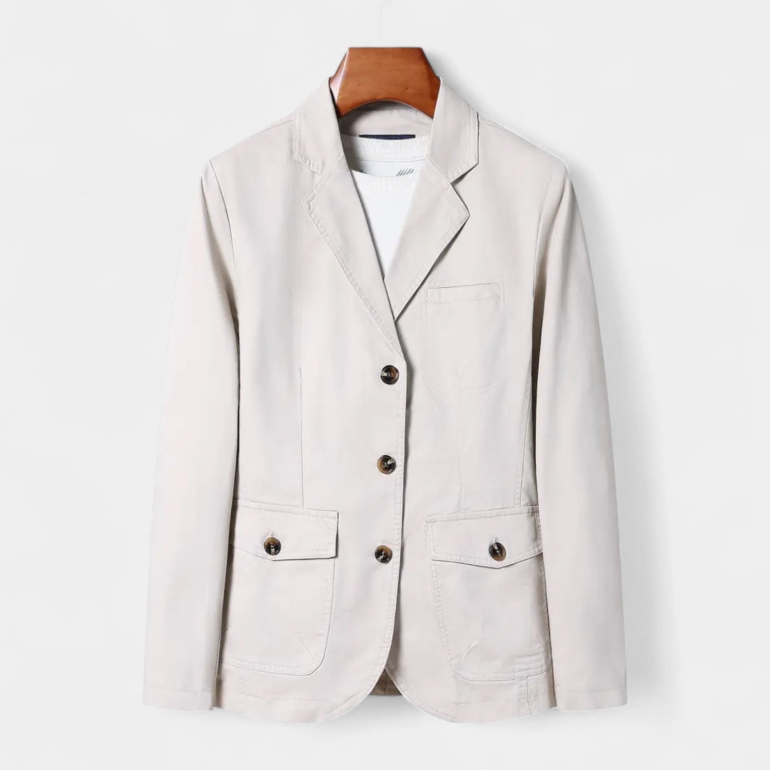 Cotton Blend Single-Breasted Blazer Notch Lapel for Men