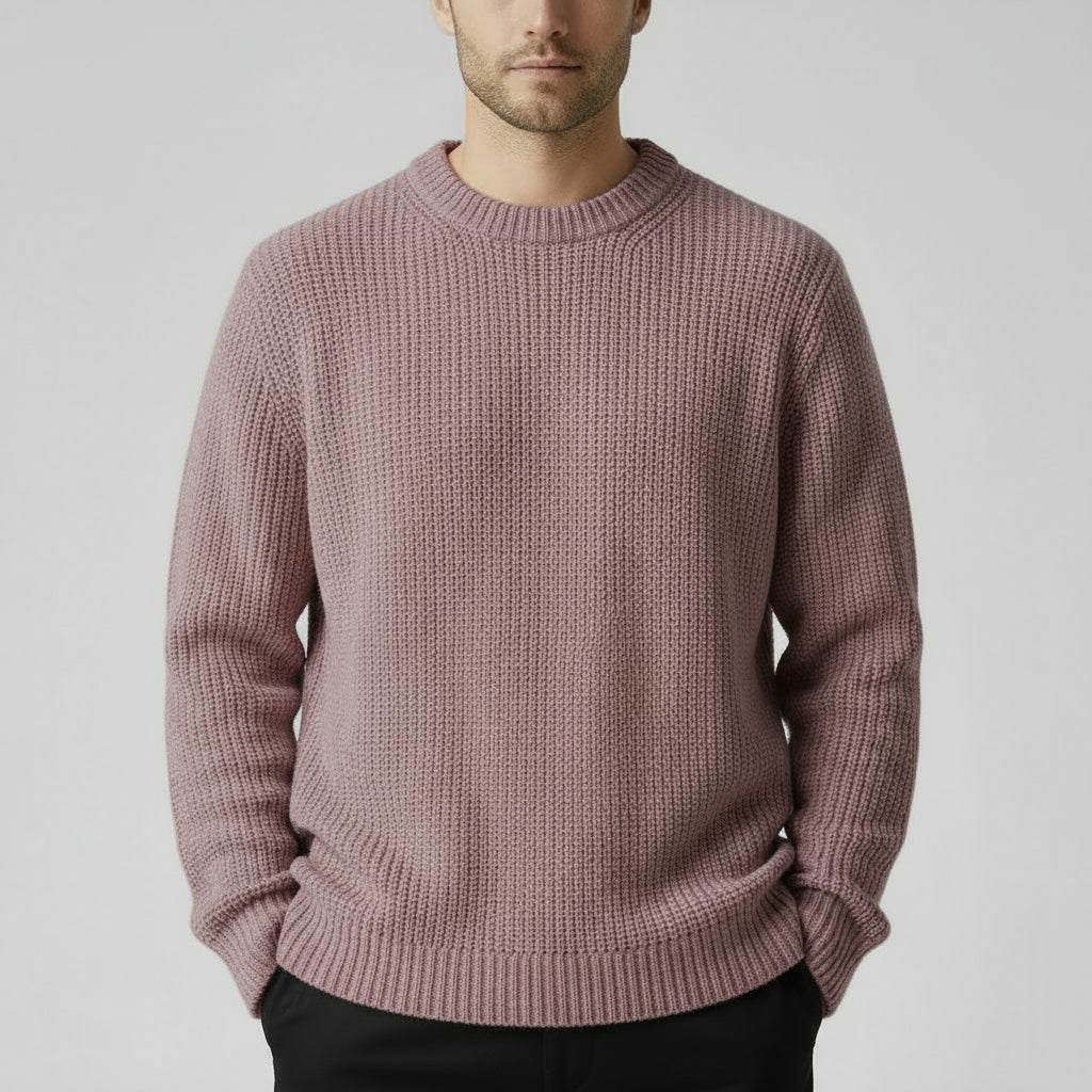 Crew Neck Ribbed Knit Sweater Regular Fit for Men