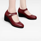 Women's Leather Mary Jane Mid-Heel Pumps