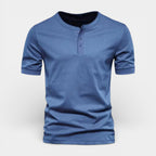 Henley T-Shirt Short Sleeve Button Placket for Men