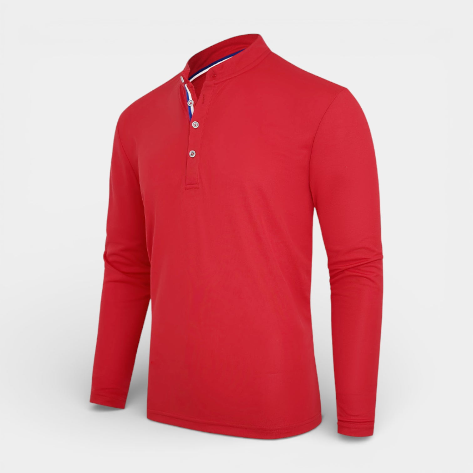 Long Sleeve Henley Shirt Band Collar Regular Fit for Men