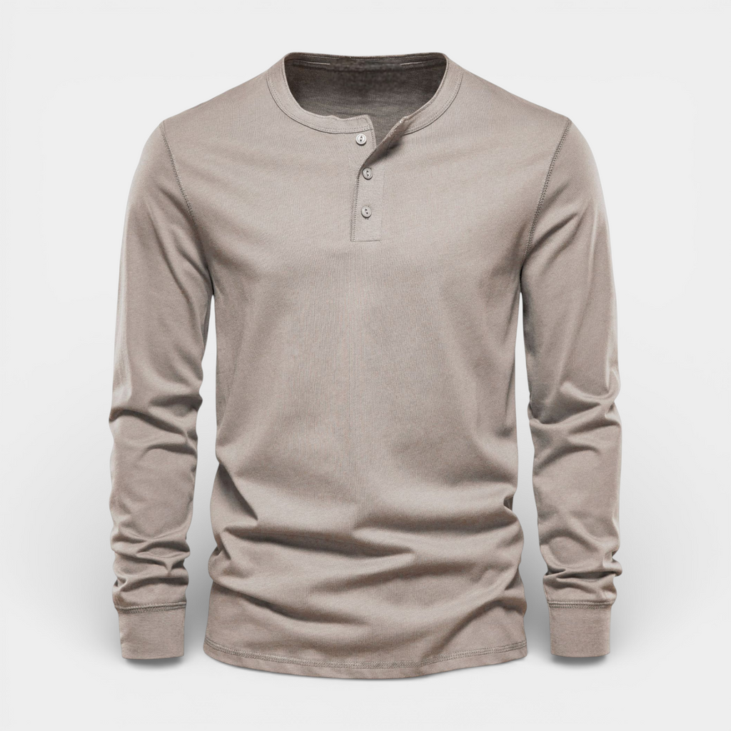 Long Sleeve Henley Shirt Button Placket Regular Fit for Men