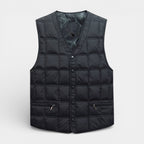 Button-Up Quilted Vest V-Neck Zip Pockets for Men