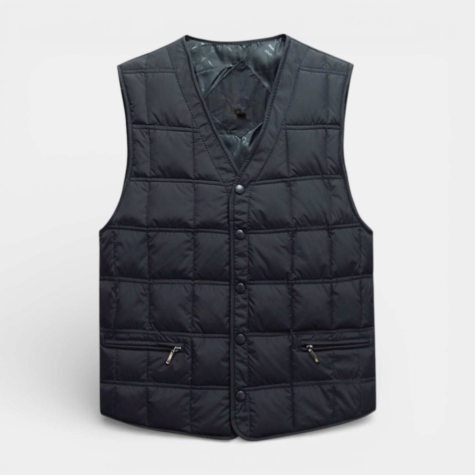 Button-Up Quilted Vest V-Neck Zip Pockets for Men