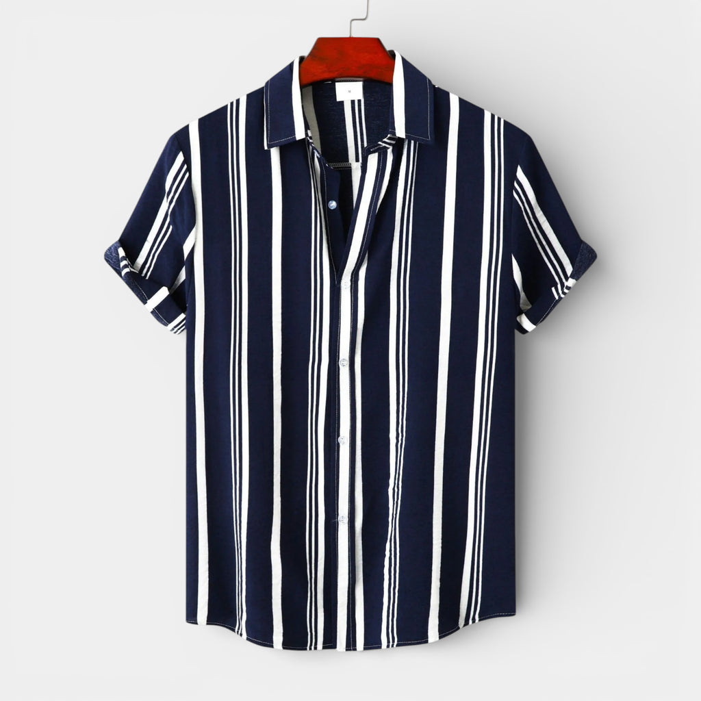 Button-Up Striped Tee Shirt Regular Fit for Men