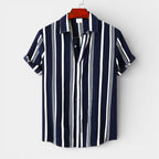 Button-Up Striped Tee Shirt Regular Fit for Men