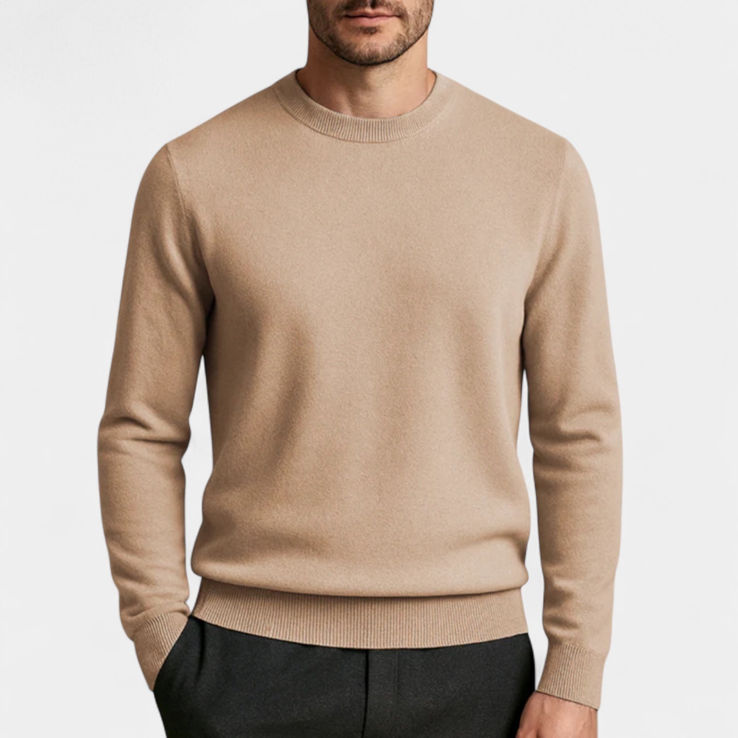 Wool Blend Crew Neck Sweater Regular Fit for Men