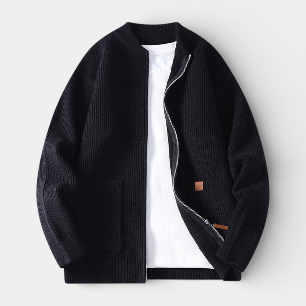 Zip-Up Rib Knit Cardigan Jacket Regular Fit for Men