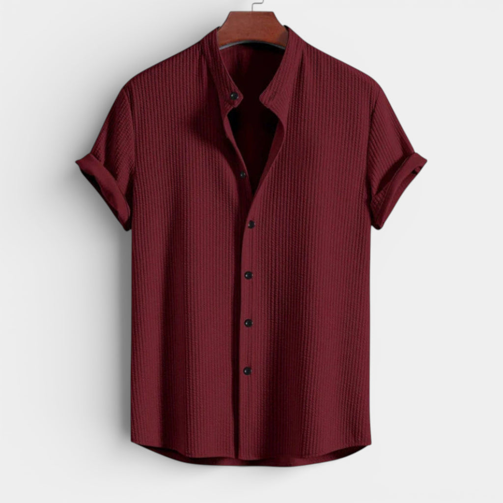Textured Short Sleeve Button-Up Shirt Regular Fit for Men
