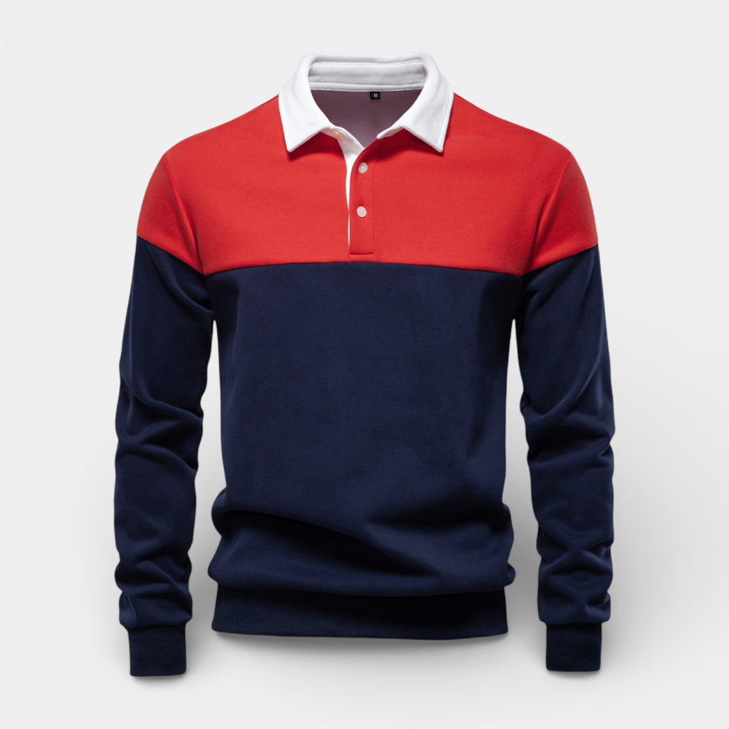 Color Block Long Sleeve Pullover Polo Shirt for Men