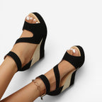 Women's Woven Platform Wedge Sandals with Ankle Strap