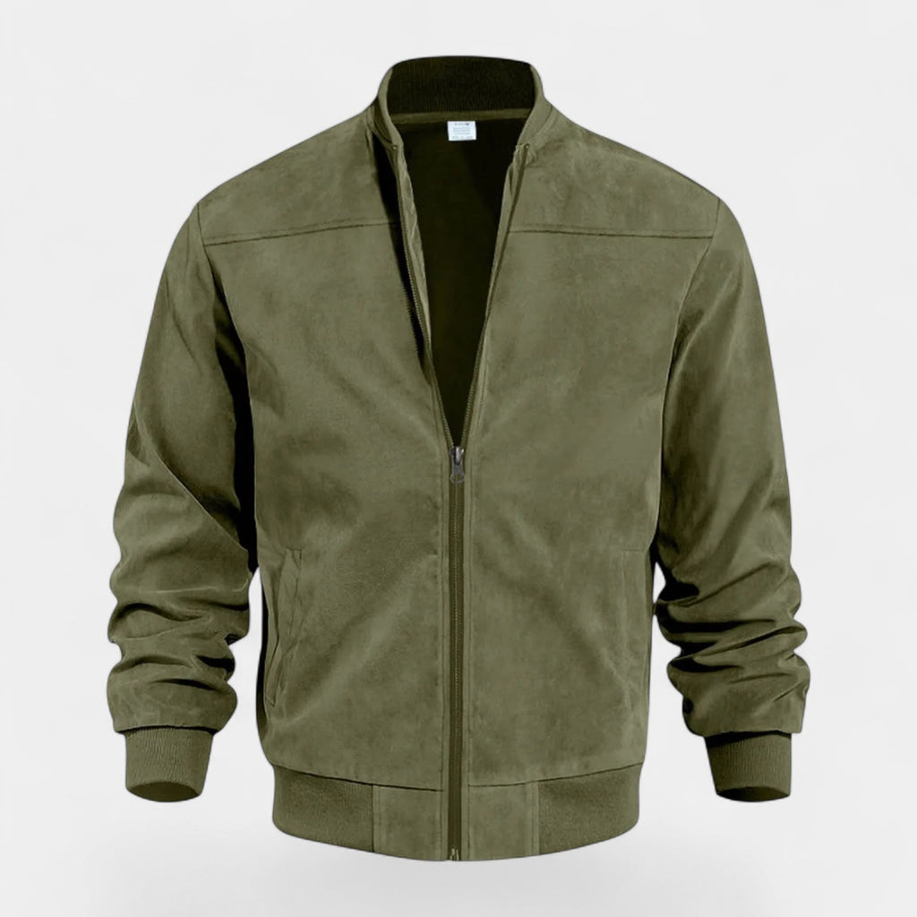 Soft Faux Suede Bomber Jacket Ribbed Cuffs for Men