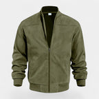 Soft Faux Suede Bomber Jacket Ribbed Cuffs for Men