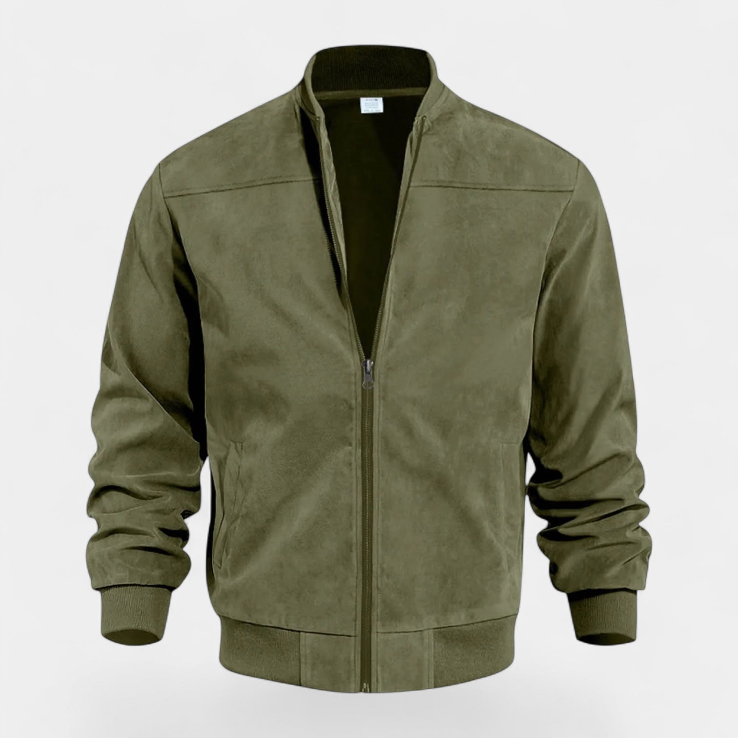 Soft Faux Suede Bomber Jacket Ribbed Cuffs for Men