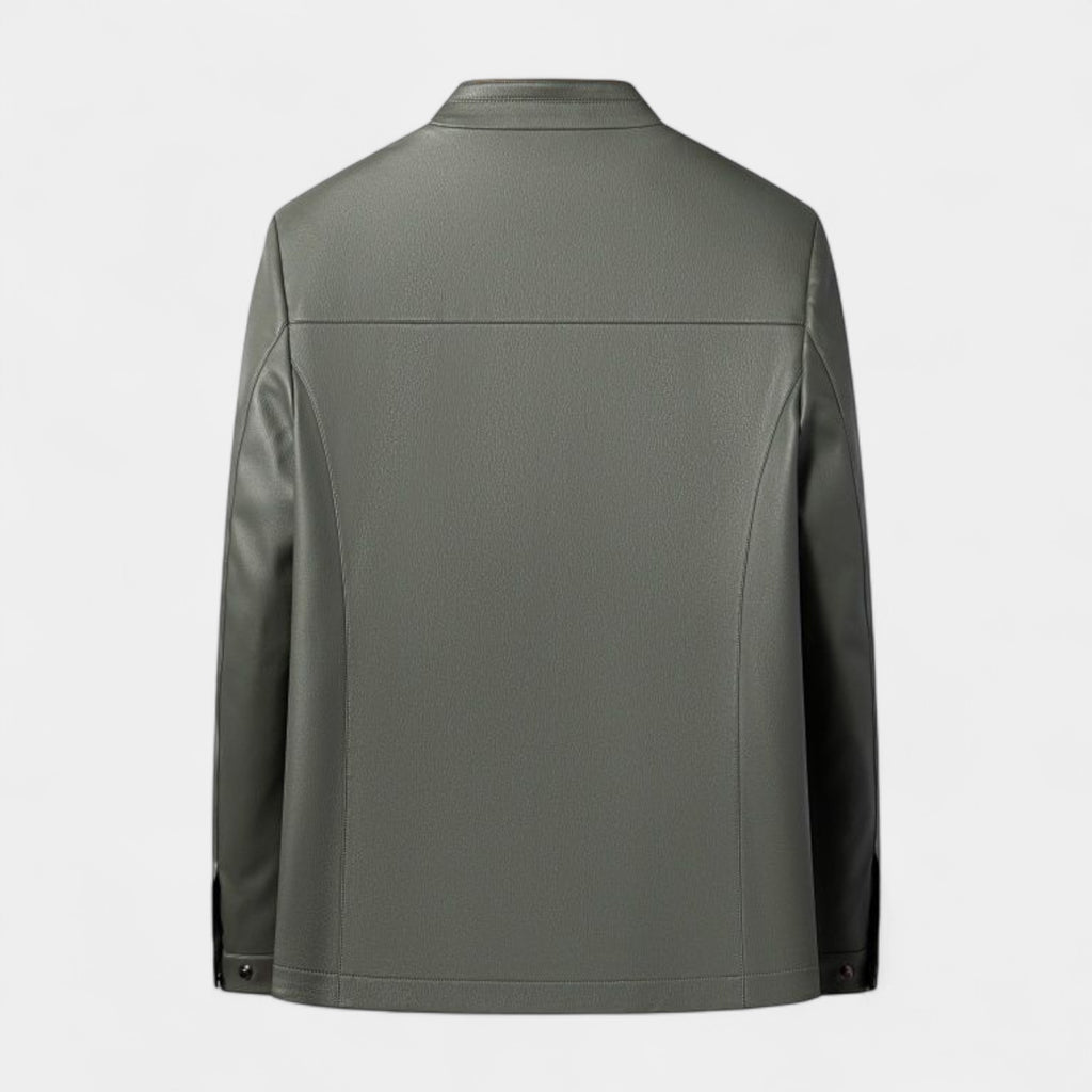 Genuine Leather Stand Collar Jacket Regular Fit for Men