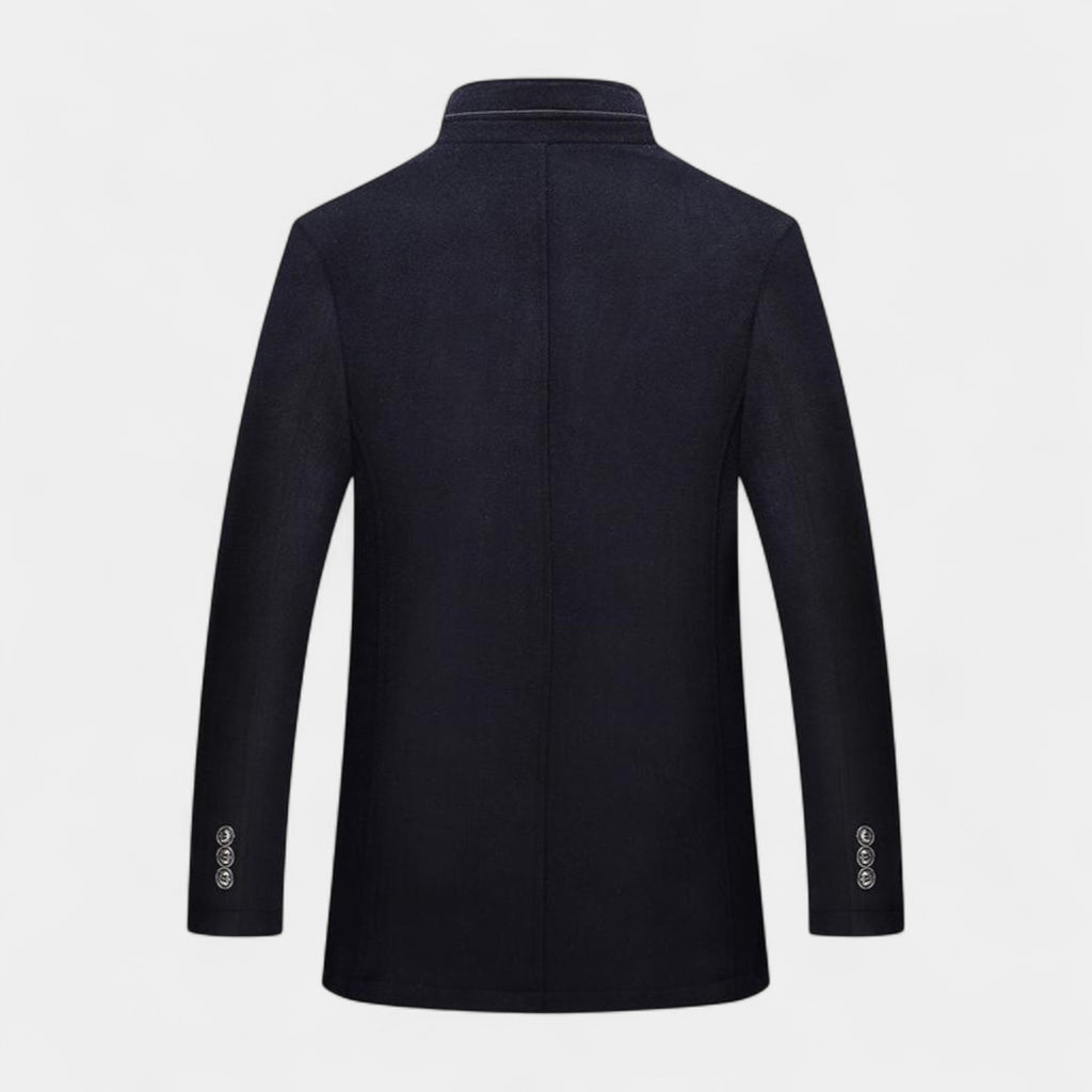 Wool-Blend Trench Coat Stand Collar Tailored Fit for Men