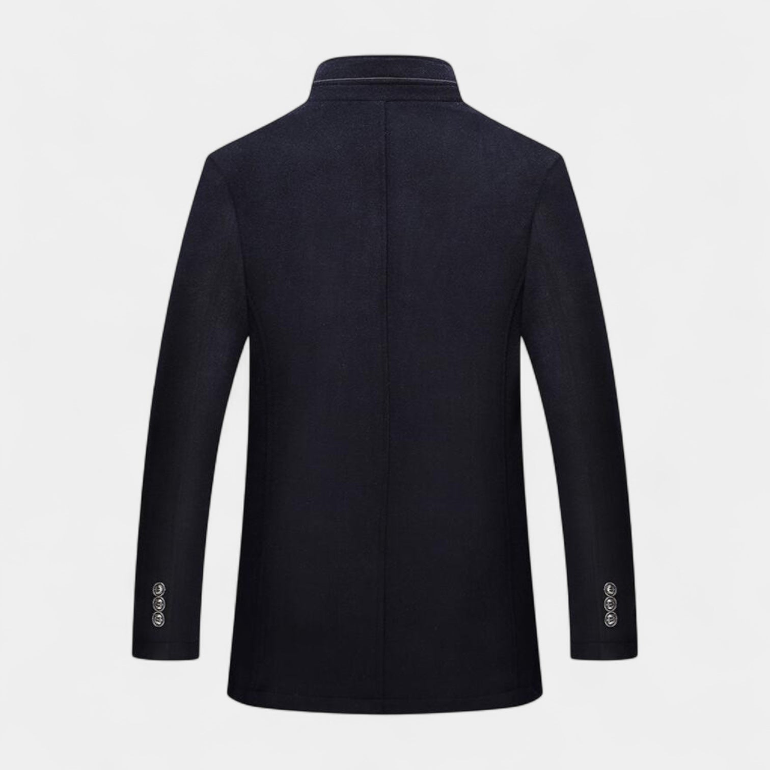 Wool-Blend Trench Coat Stand Collar Tailored Fit for Men