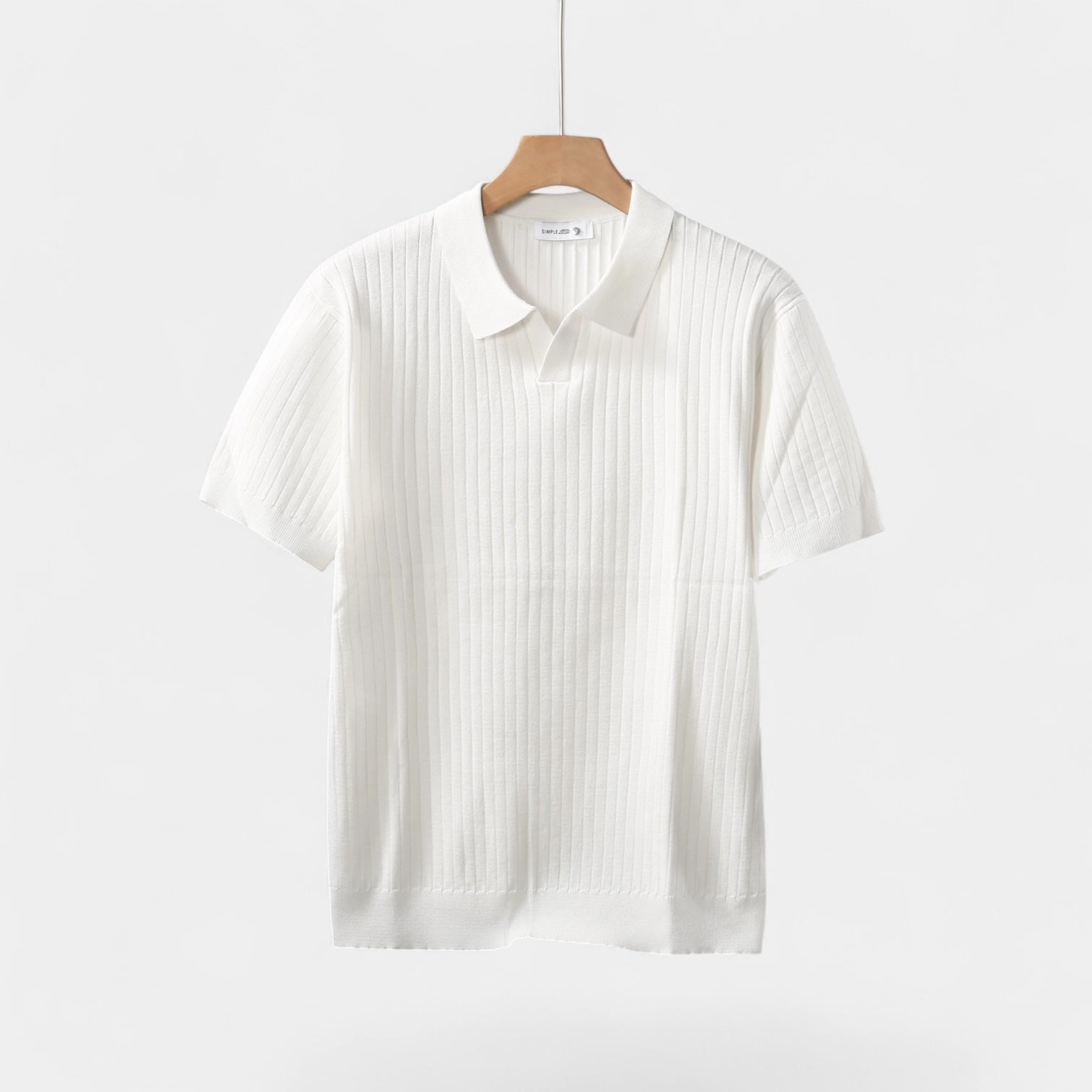Ribbed Knit Polo Shirt Short Sleeve Slim Fit for Men