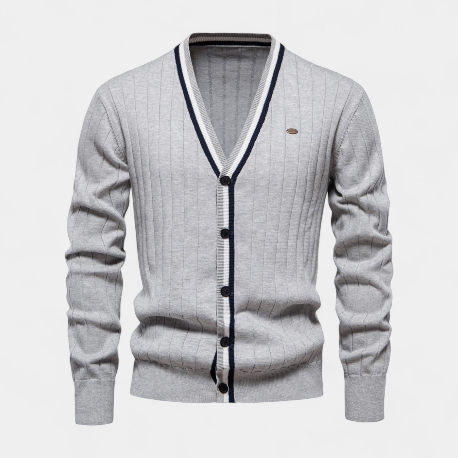 Ribbed Knit Cotton V-Neck Cardigan Regular Fit for Men