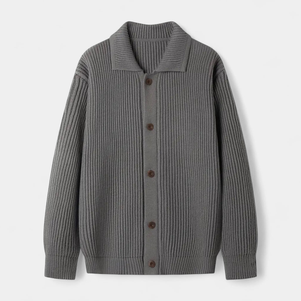 Ribbed Knit Button-Up Cardigan Regular Fit for Men