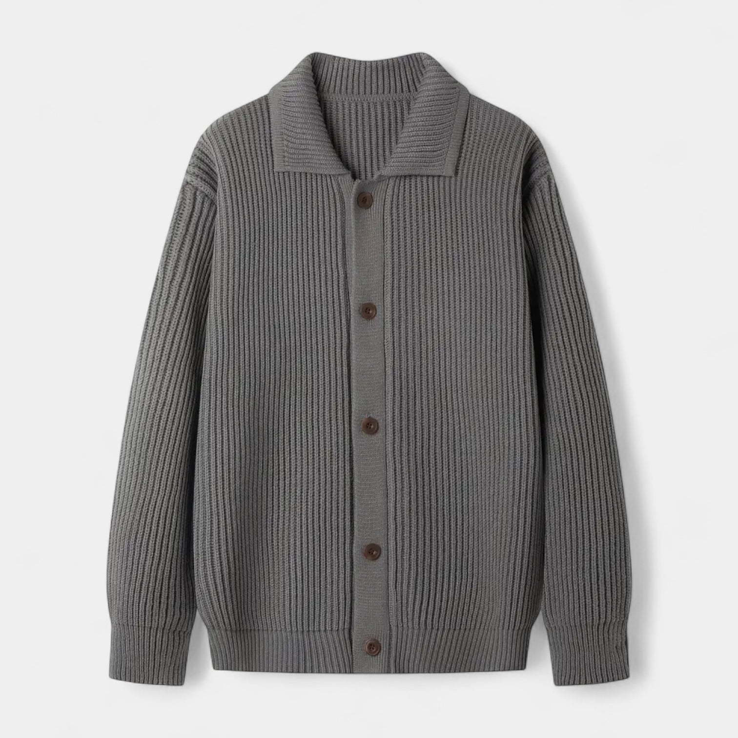 Ribbed Knit Button-Up Cardigan Regular Fit for Men