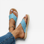 Women's Denim Woven Espadrille Slide Sandals