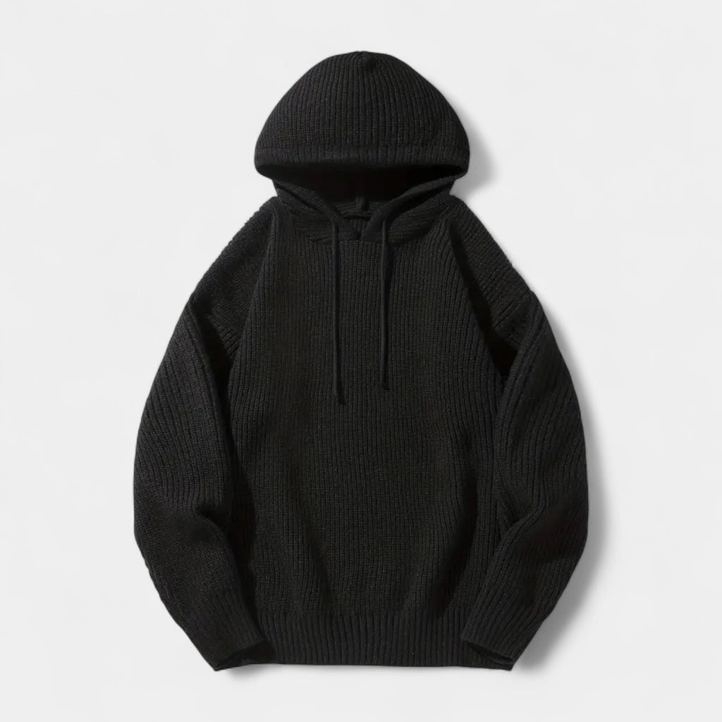 Ribbed Knit Hoodie Relaxed Fit Drawstring for Men