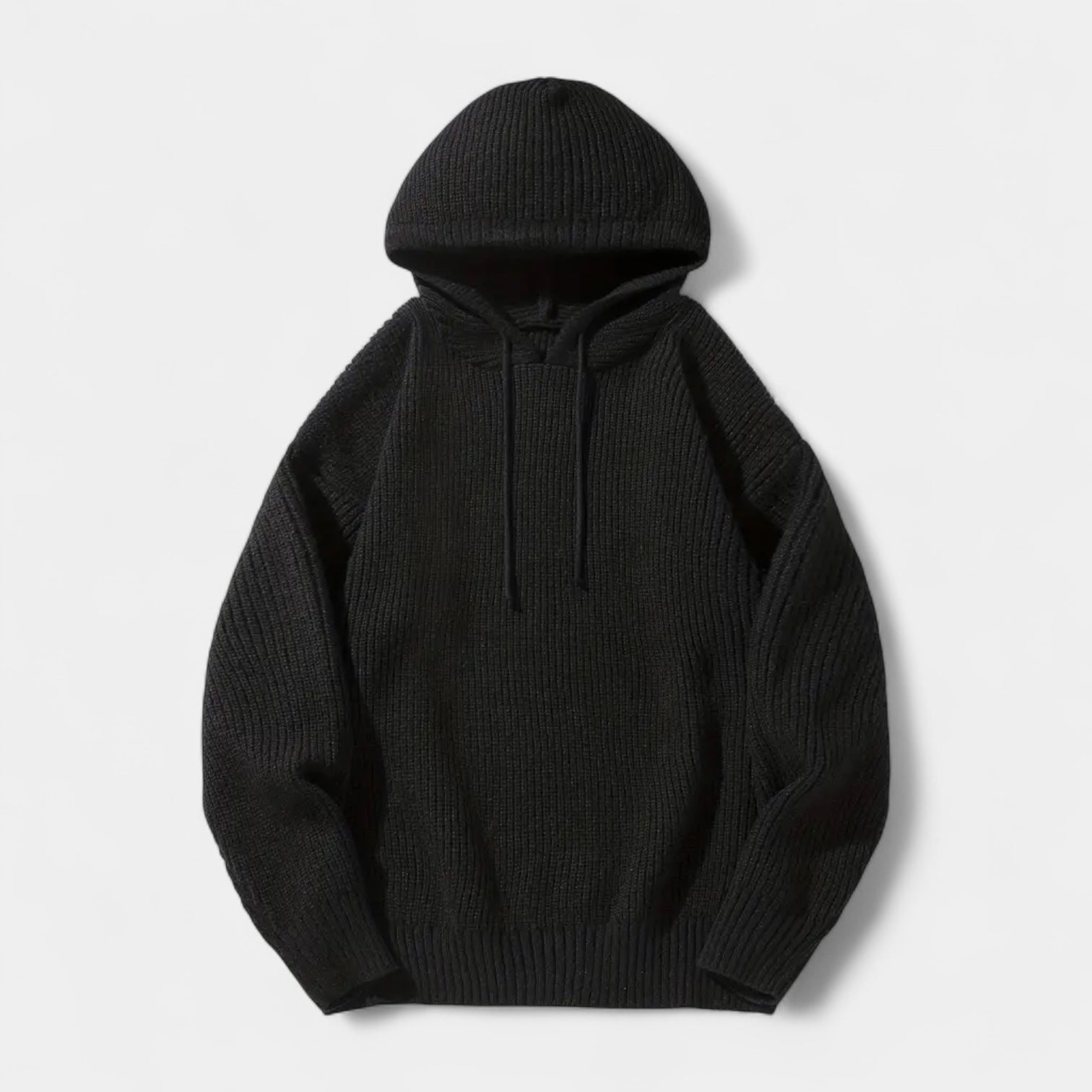 Ribbed Knit Hoodie Relaxed Fit Drawstring for Men